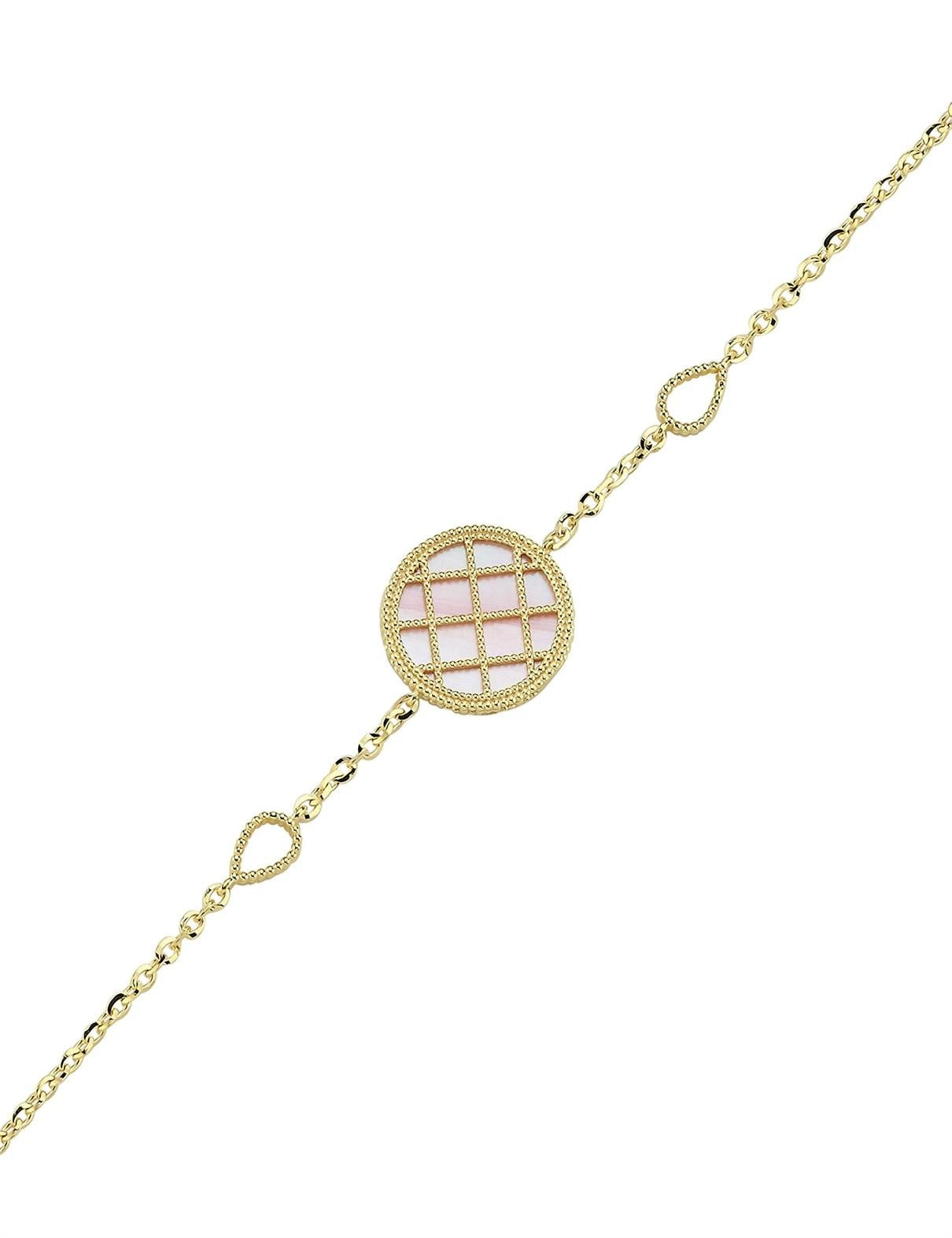 Çift Taraflı Pembe Beyaz Sedefli Altın Bileklik