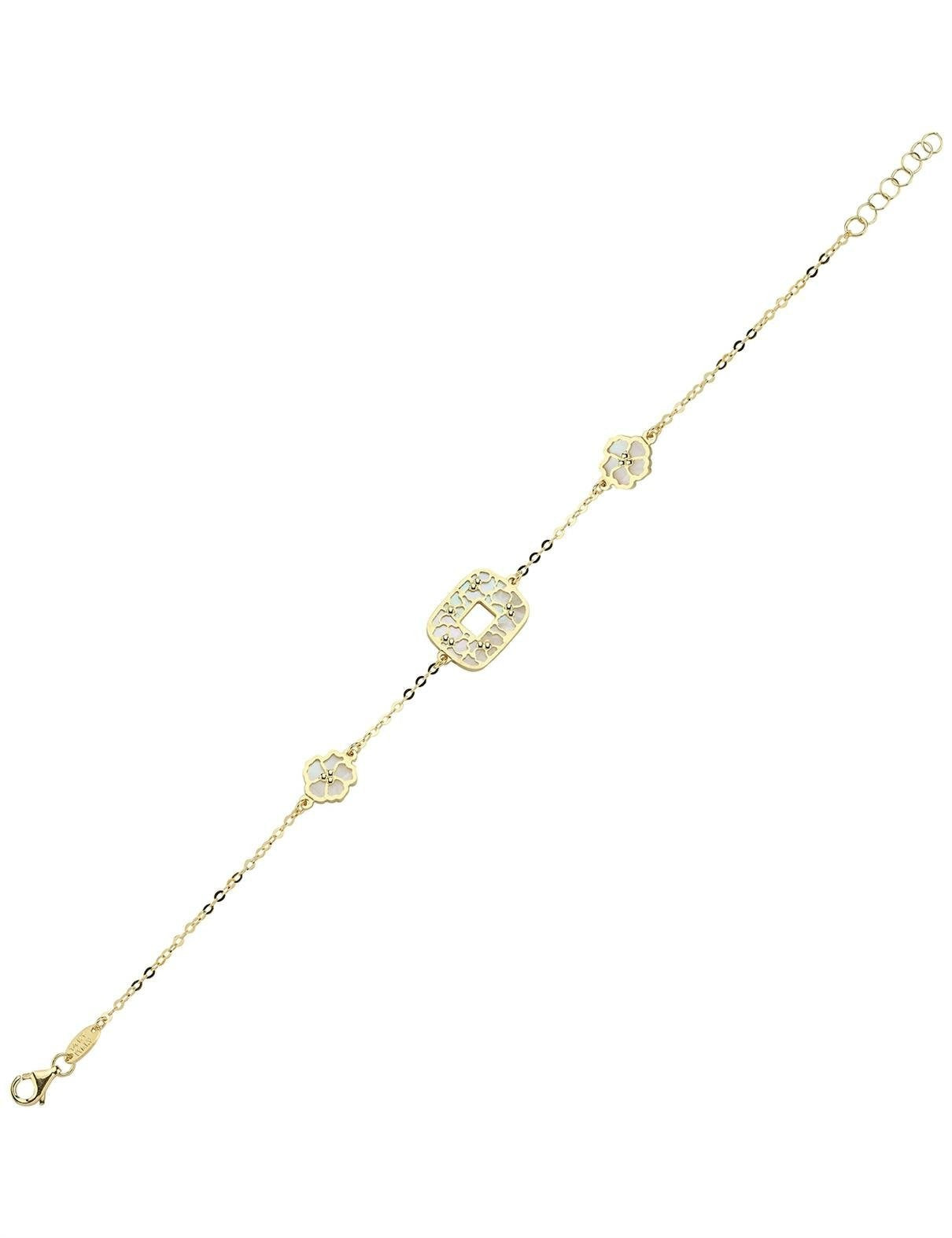 Çift Taraflı Pembe Beyaz Sedefli Altın Bileklik