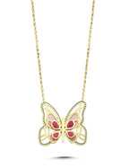 Sedefli Modern Kelebek Altın Kolye