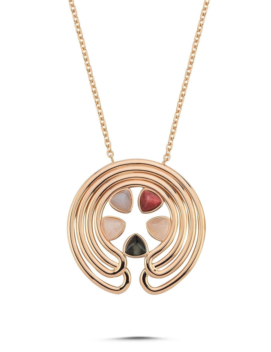 Taşlı Geometrik İtalyan Tasarım Rose Altın Kolye