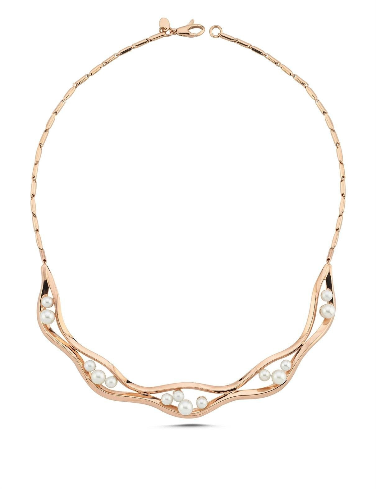 İncili İtalyan Tasarım Rose Altın Kolye