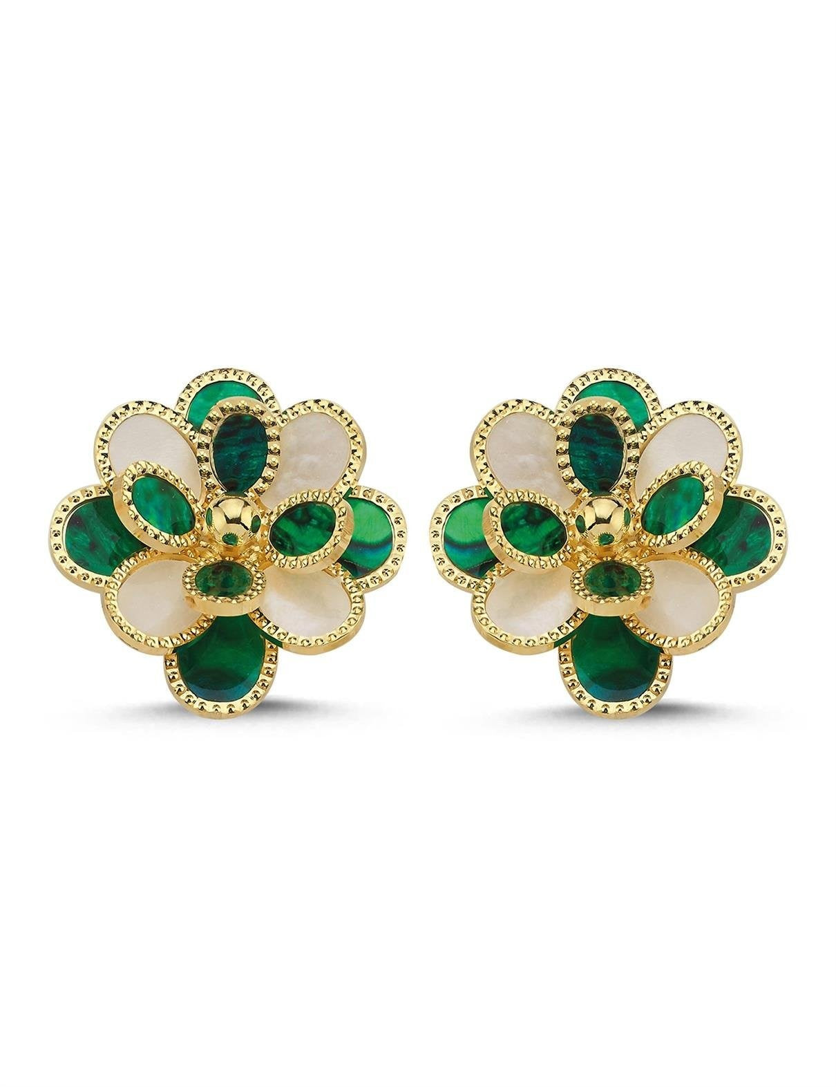 Yeşil ve Beyaz Sedefli Altın Küpe