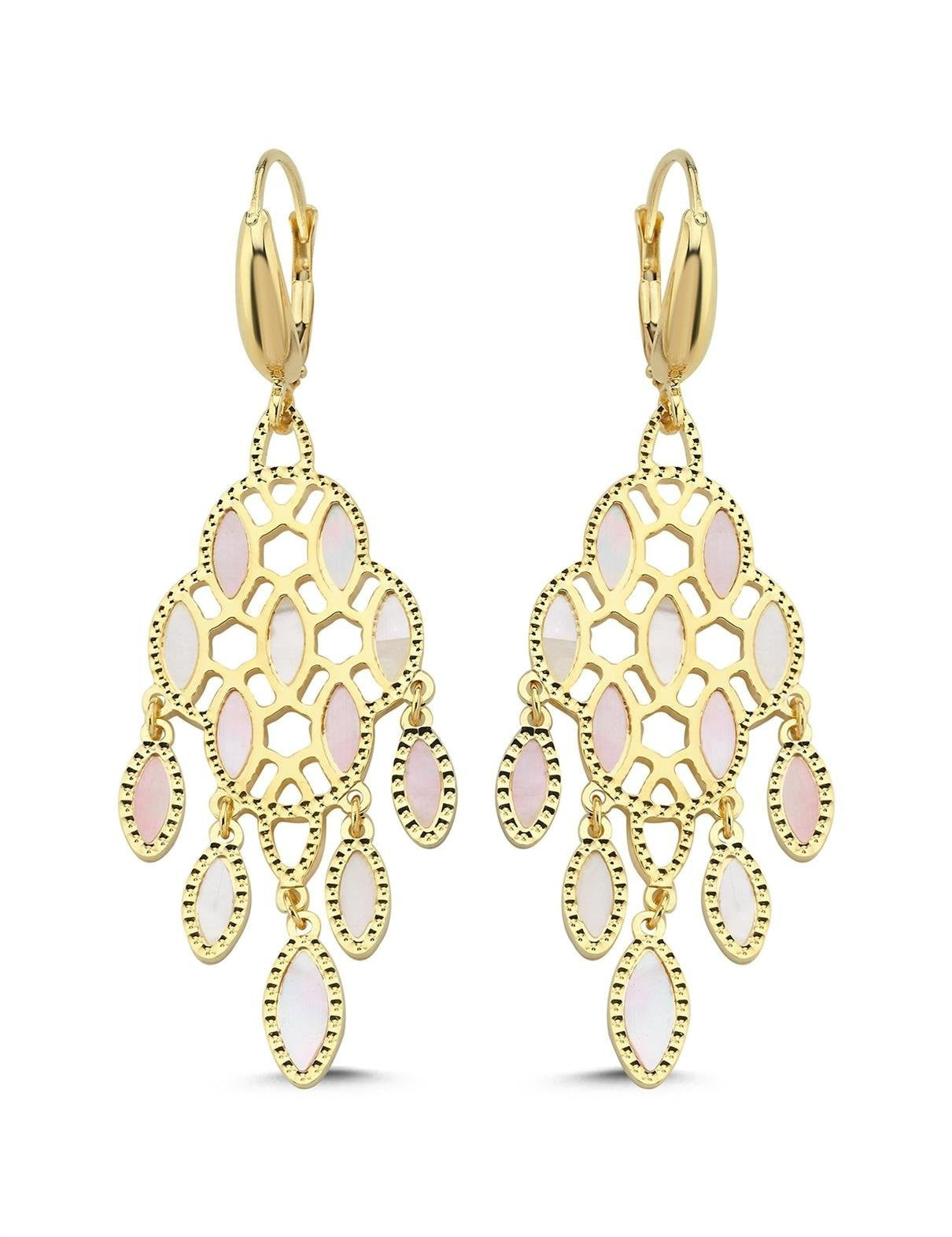 Pembe Beyaz Sedef Rüzgar Altın Küpe