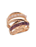 Mor ve Pembe Taşlı Rose Altın Yüzük
