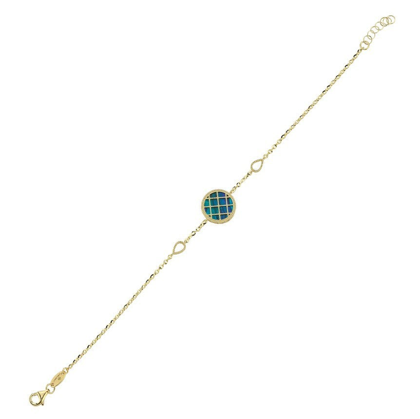 Çift Taraflı Mavi Beyaz Sedefli Altın Bileklik