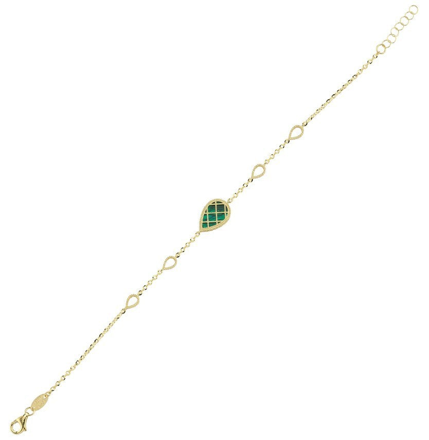 Çift Taraflı Yeşil Beyaz Sedefli Damla Altın Bileklik