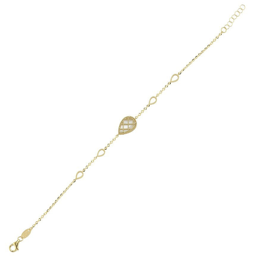 Çift Taraflı Pembe Beyaz Sedefli Damla Altın Bileklik