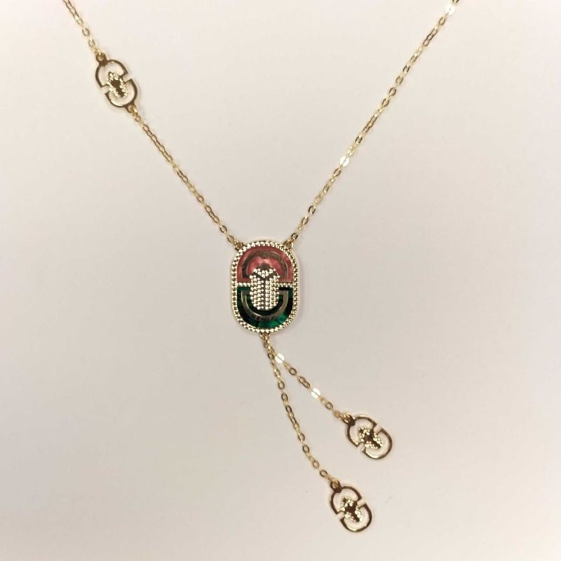 İtalyan Tasarım Taşlı Sallantalı Altın Kolye