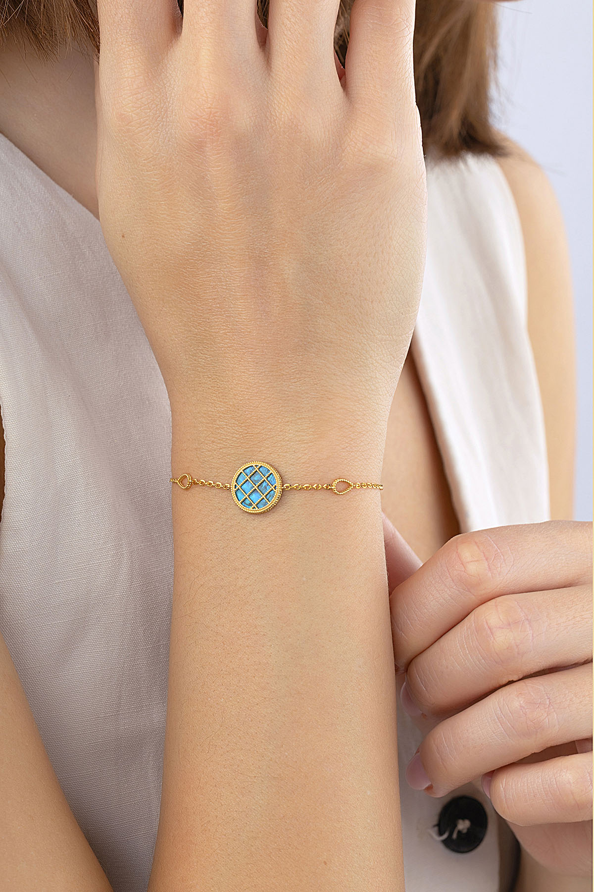 Çift Taraflı Mavi Beyaz Sedefli Altın Bileklik Ürün ikincil görseli