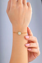 Çift Taraflı Mavi Beyaz Sedefli Altın Bileklik