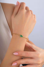 Çift Taraflı Yeşil Beyaz Sedefli Damla Altın Bileklik