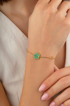 Çift Taraflı Yeşil Beyaz Sedef Kafesli Çiçek Altın Bileklik