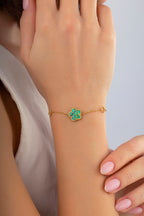 Çift Taraflı Yeşil Beyaz Sedef Kafesli Çiçek Altın Bileklik