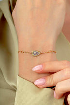 Çift Taraflı Gri Beyaz Sedefli Damla Altın Bileklik