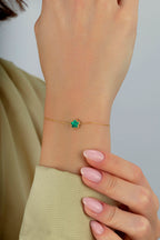 Çift Taraflı Yeşil Sedefli Çiçek Altın Bileklik