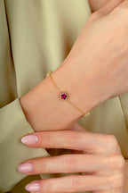 Çift Taraflı Mor Beyaz Sedefli Geniş 3 Çiçekli Altın Bileklik