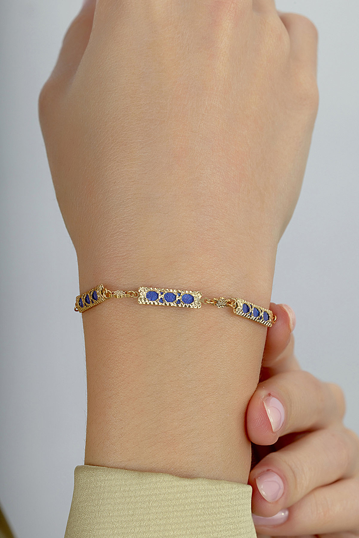 Çift Taraflı Beyaz Mavi Sedefli Geometrik Altın Geometirk Ürün ikincil görseli