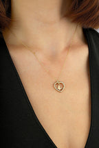 14 Ayar Zirkon Taşlı Kelebekli Kalp Altın Kolye