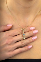 14 Ayar Taşlı Balık Kılçık Figürlü Altın Kolye