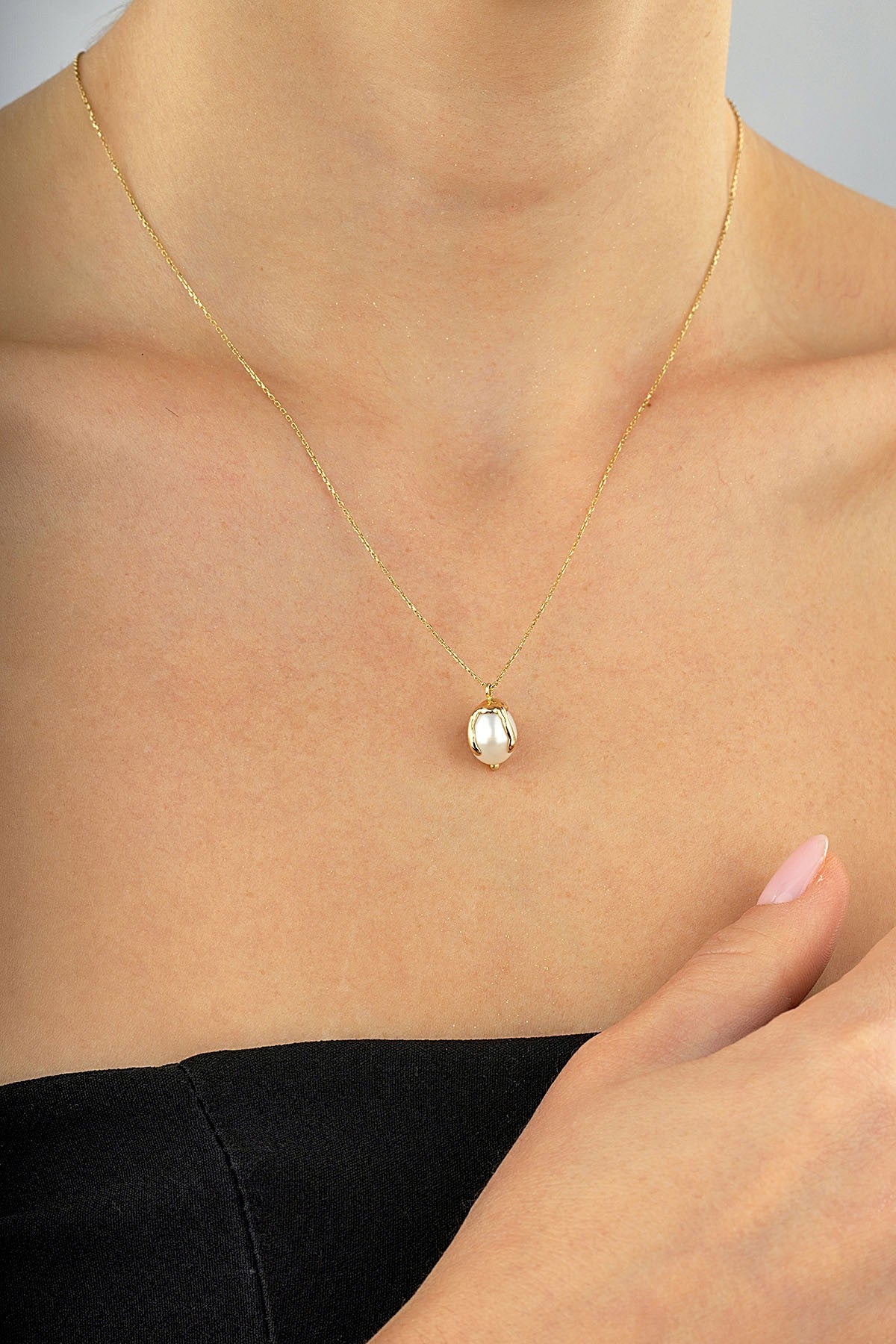 14 Ayar İnci Altın Kolye Secondary image