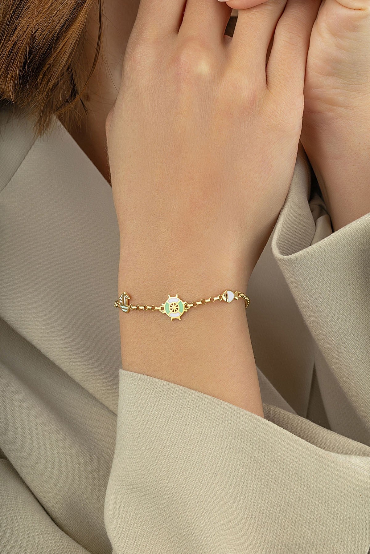 14 Ayar Dümen ve Çapa Figürlü Altın Bileklik