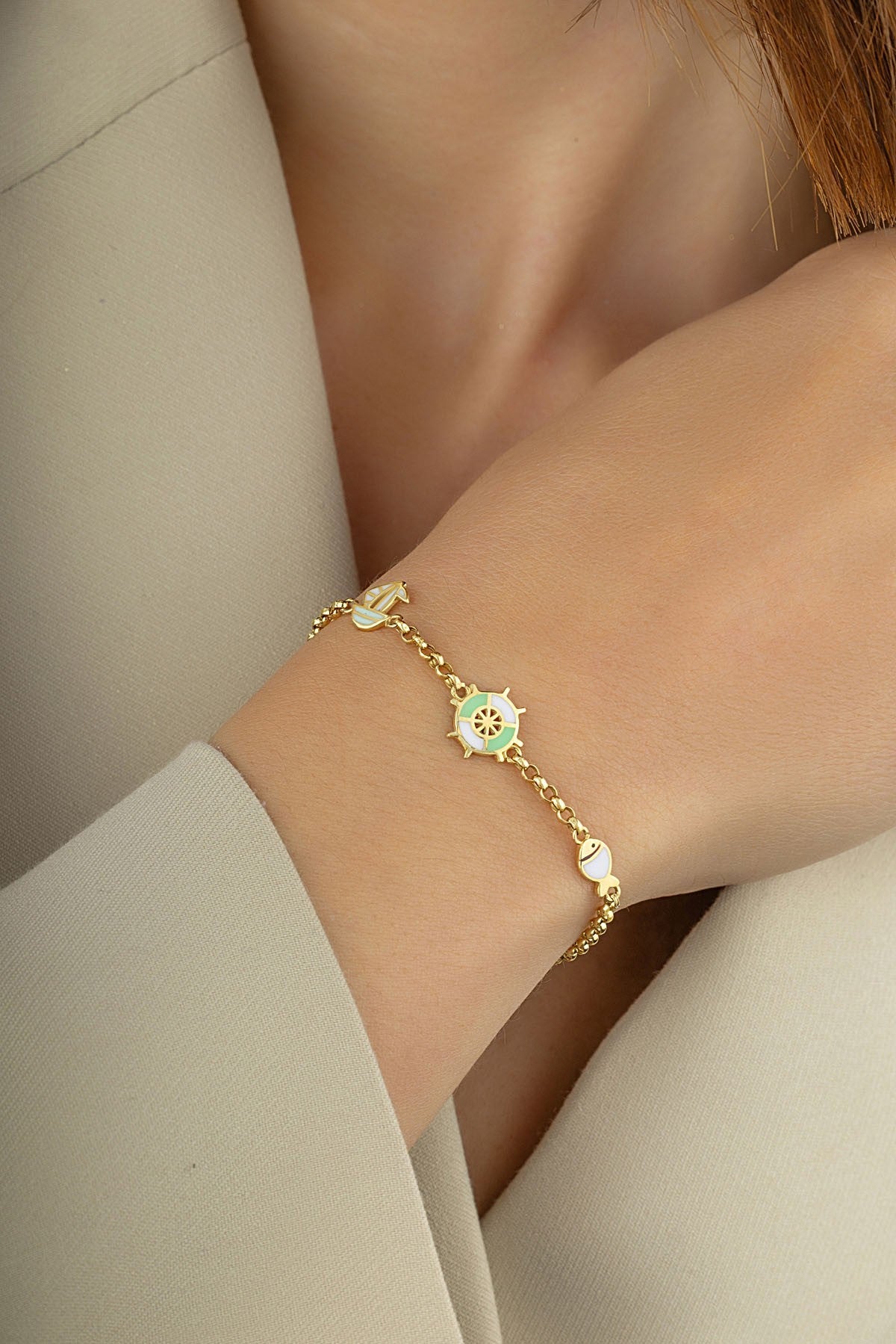 14 Ayar Dümen ve Çapa Figürlü Altın Bileklik Ürün ikincil görseli