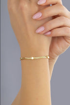 14 Ayar Yıldız Motifli Hasır Dokulu Altın Bileklik