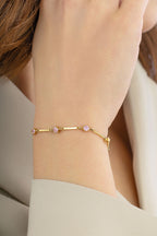 14 Ayar Pembe Taşlı Çiçekli Altın Bileklik