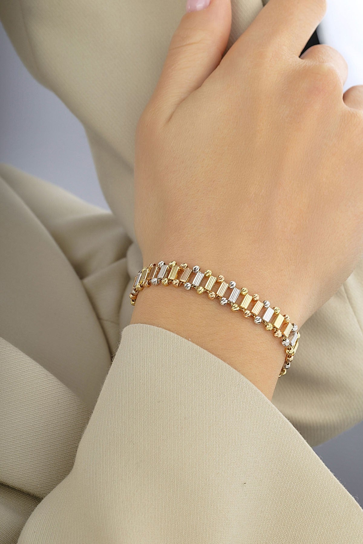 Modern Rose Gümüş Altın Bileklik Ürün ikincil görseli