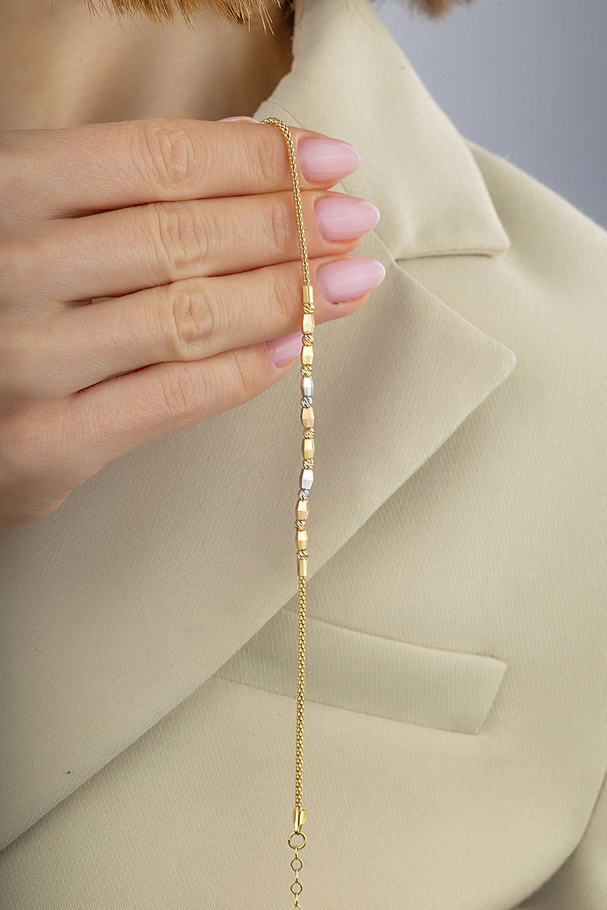 14 Ayar Günlük Kullanıma Uygun Üç Renk Altın Bileklik Ürün ana görseli