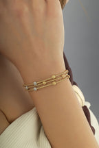 14 Ayar Üçlü Boncuk Tasarımlı Altın Bileklik