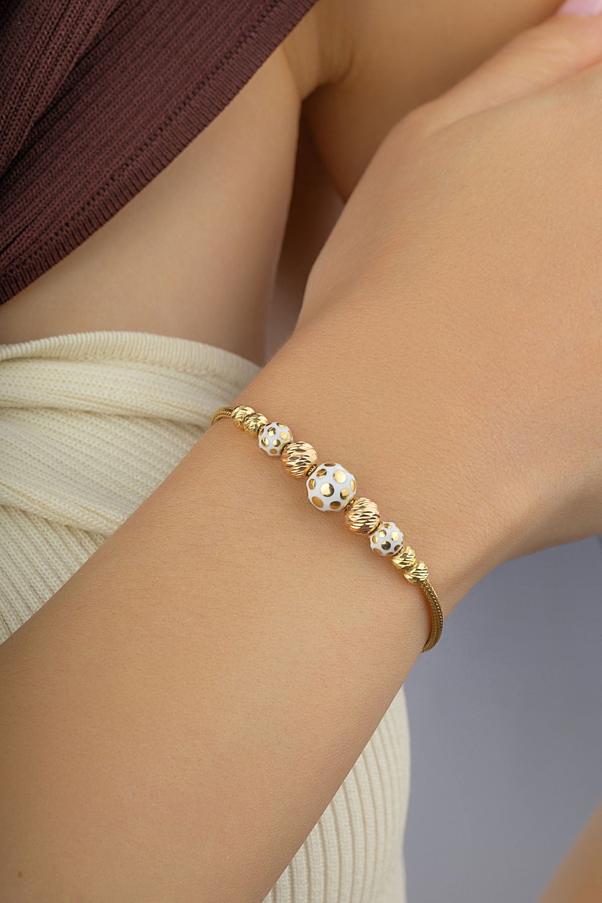 14 Ayar Boncuk İşlemeli Altın Bileklik