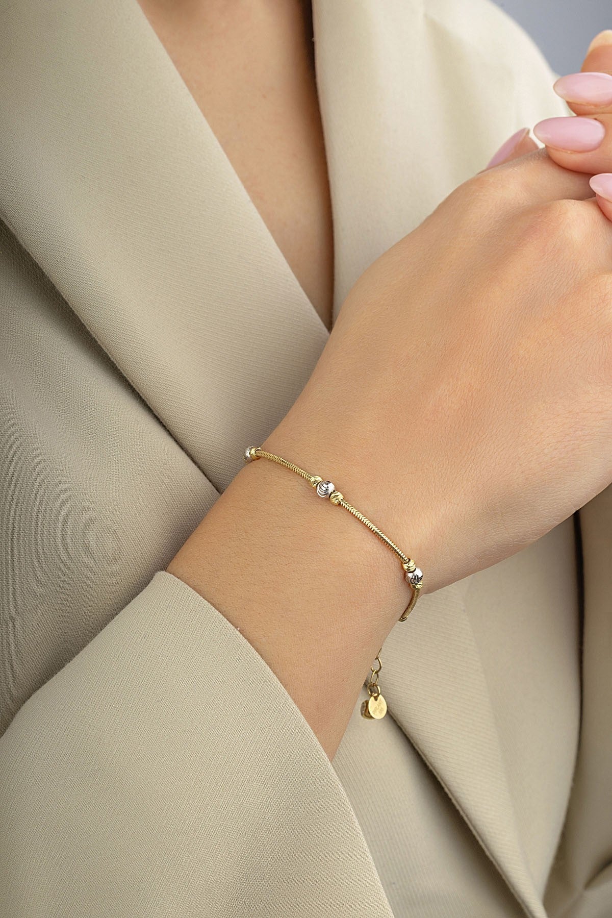 14 Ayar Boncuklu İnce Altın Bileklik Ürün ana görseli