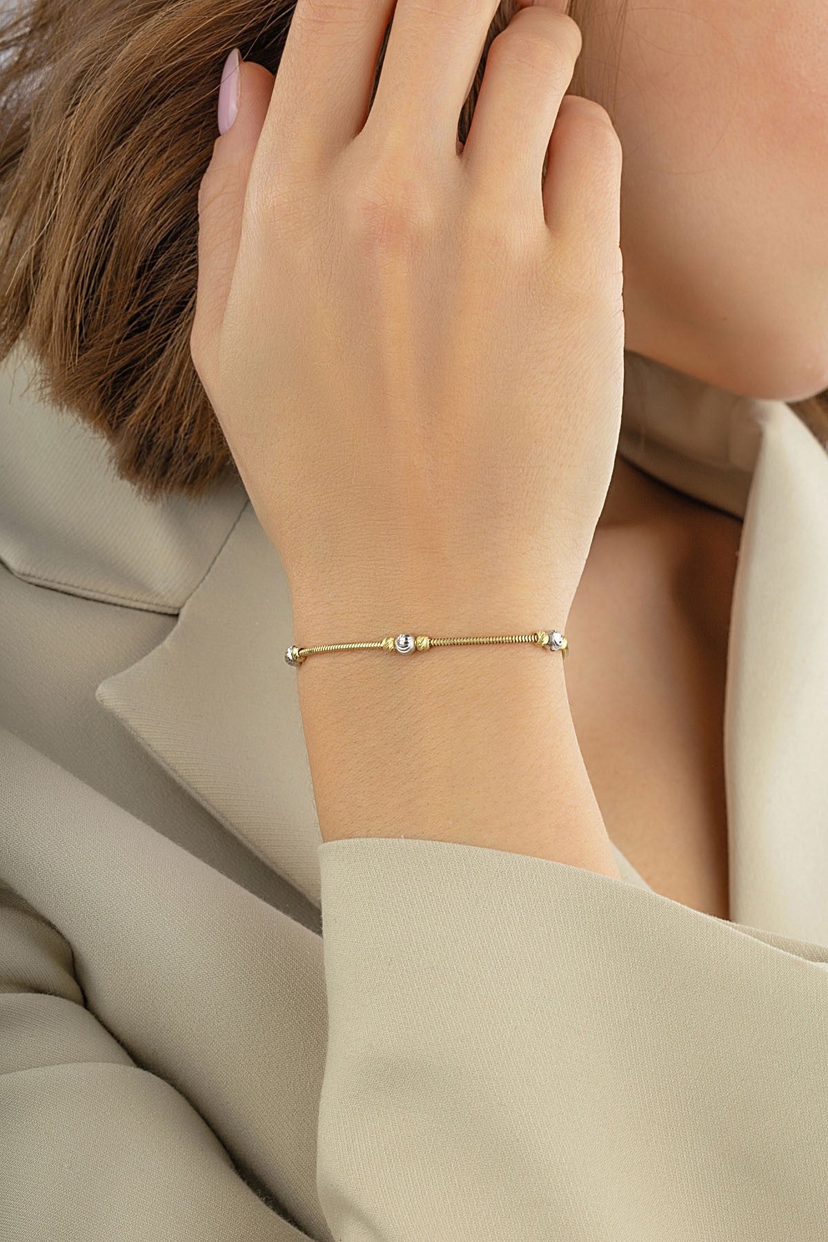 14 Ayar Boncuklu İnce Altın Bileklik Ürün ikincil görseli