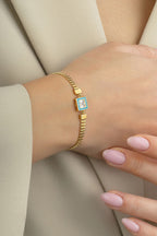 Turkuaz Kare Taşlı Şık İtalyan 14 Ayar Altın Bileklik