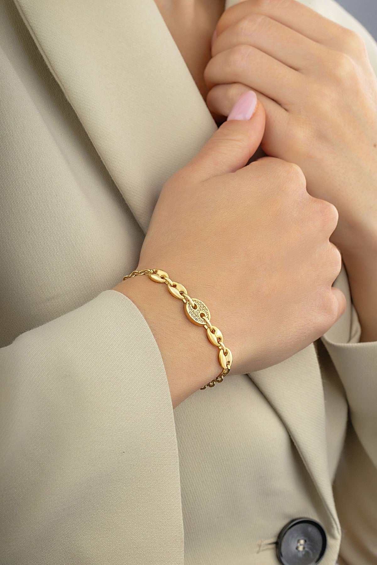 14 Ayar Bağlantı Zincir Altın Bileklik Ürün ana görseli