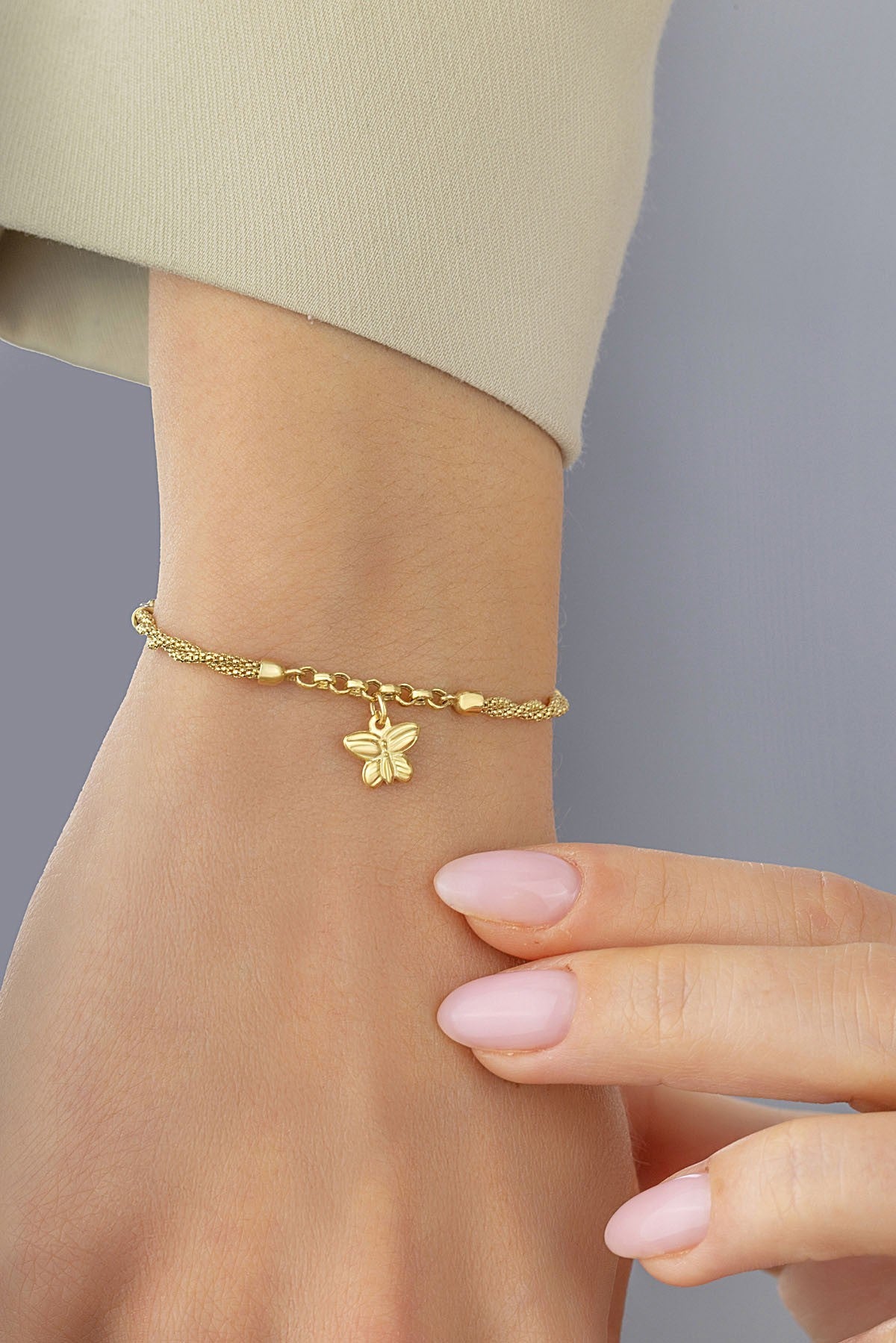 14 Ayar Sallanan Kelebek Altın Bileklik