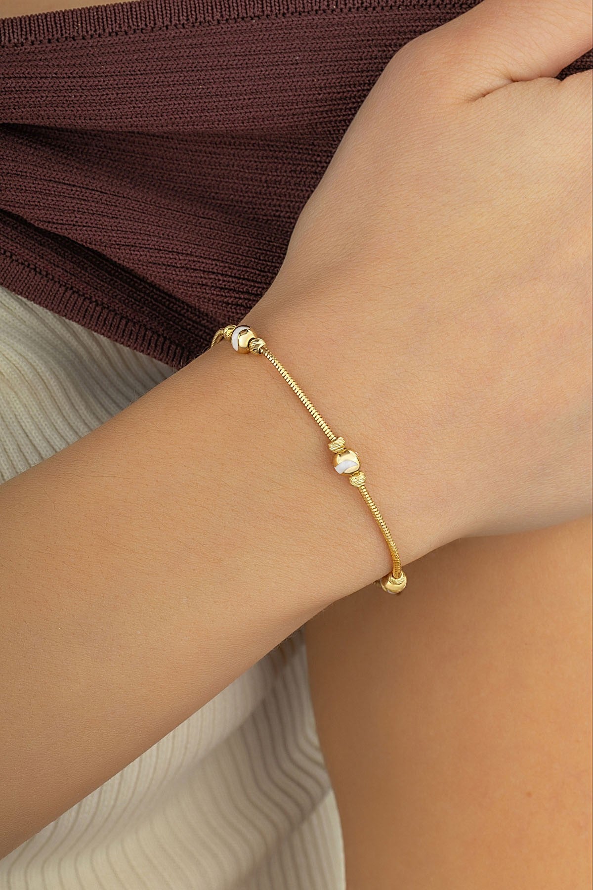 14 Ayar Halat Zincir Boncuklu Altın Bileklik