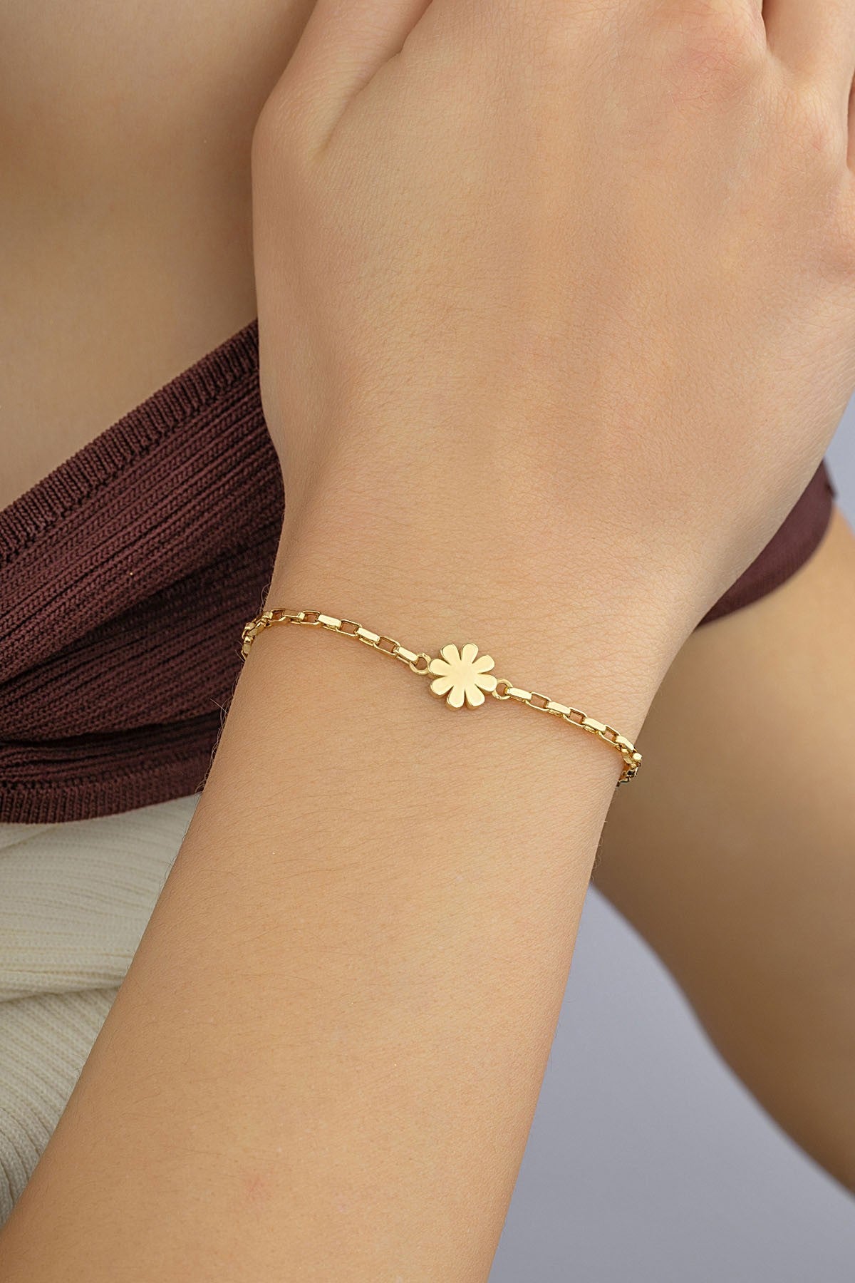 14 Ayar Düz Çiçek Altın Bileklik Ürün ana görseli