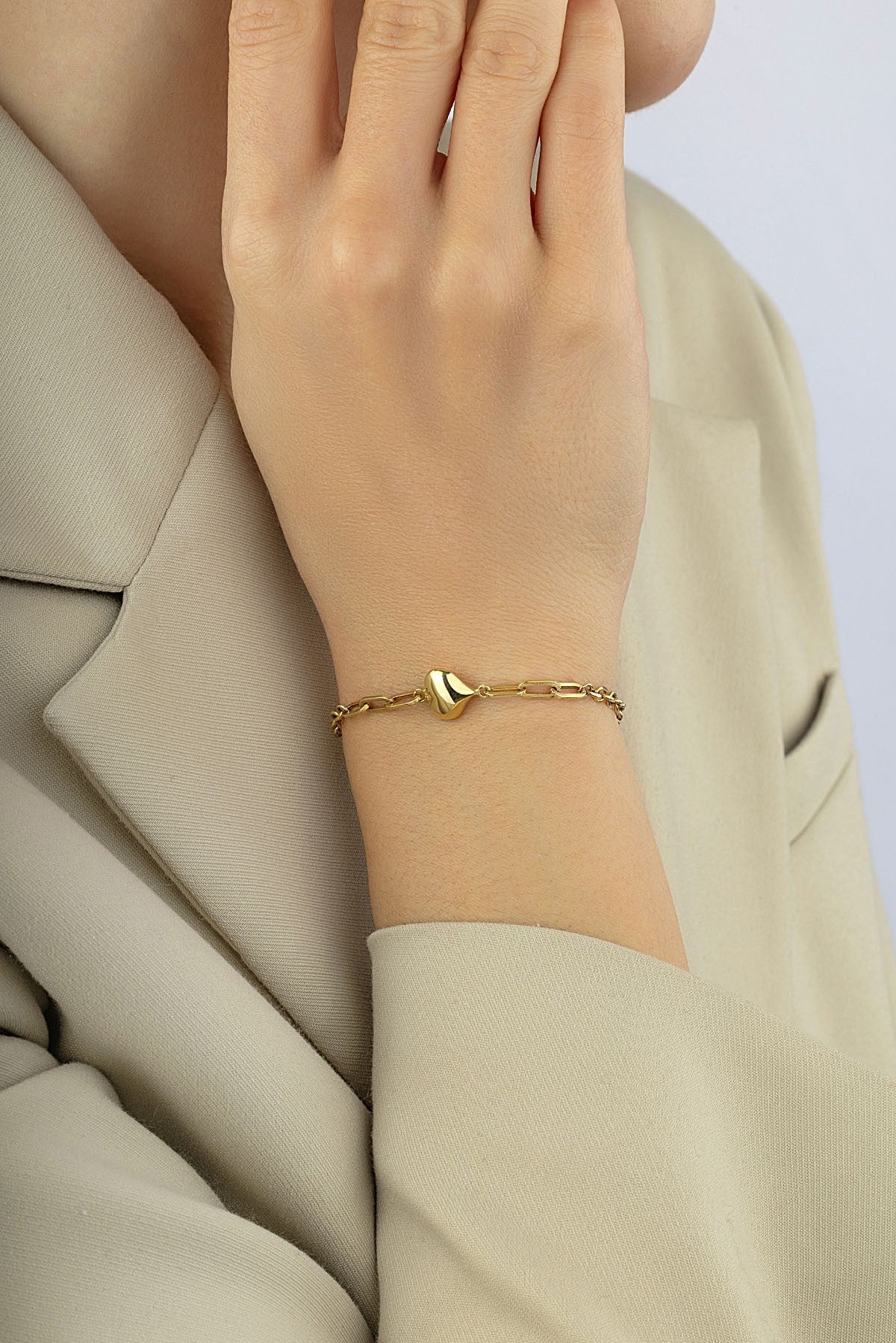 14 Ayar Altın Ataç Kalpli Bileklik