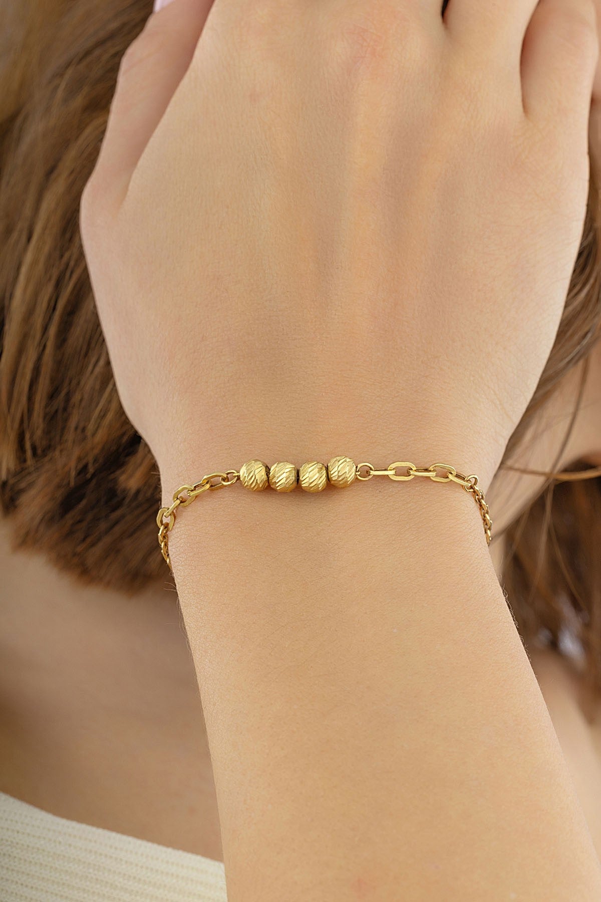 14 Ayar Altın 4 Boncuklu Bileklik Ürün ikincil görseli