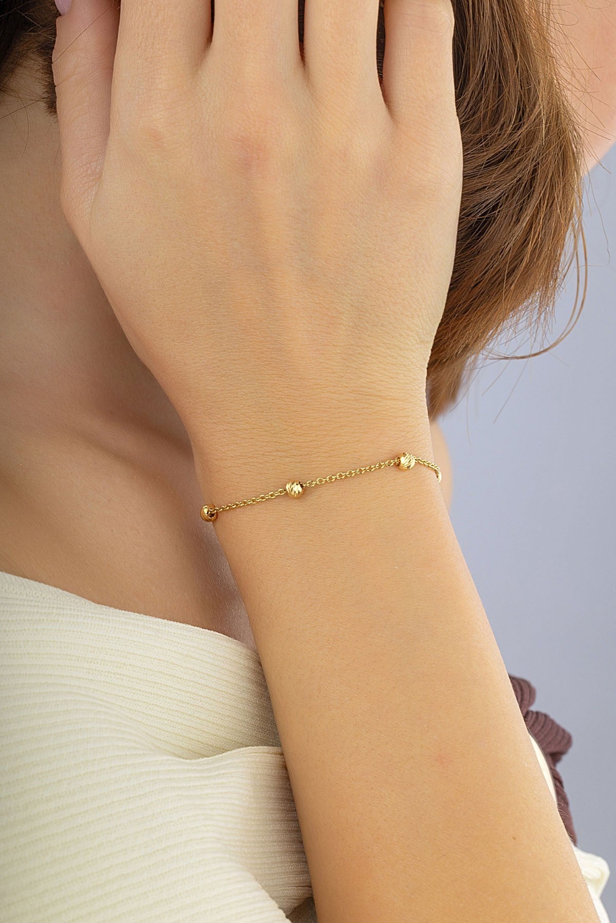 14 Ayar Günlük Boncuklu Altın Bileklik Ürün ana görseli