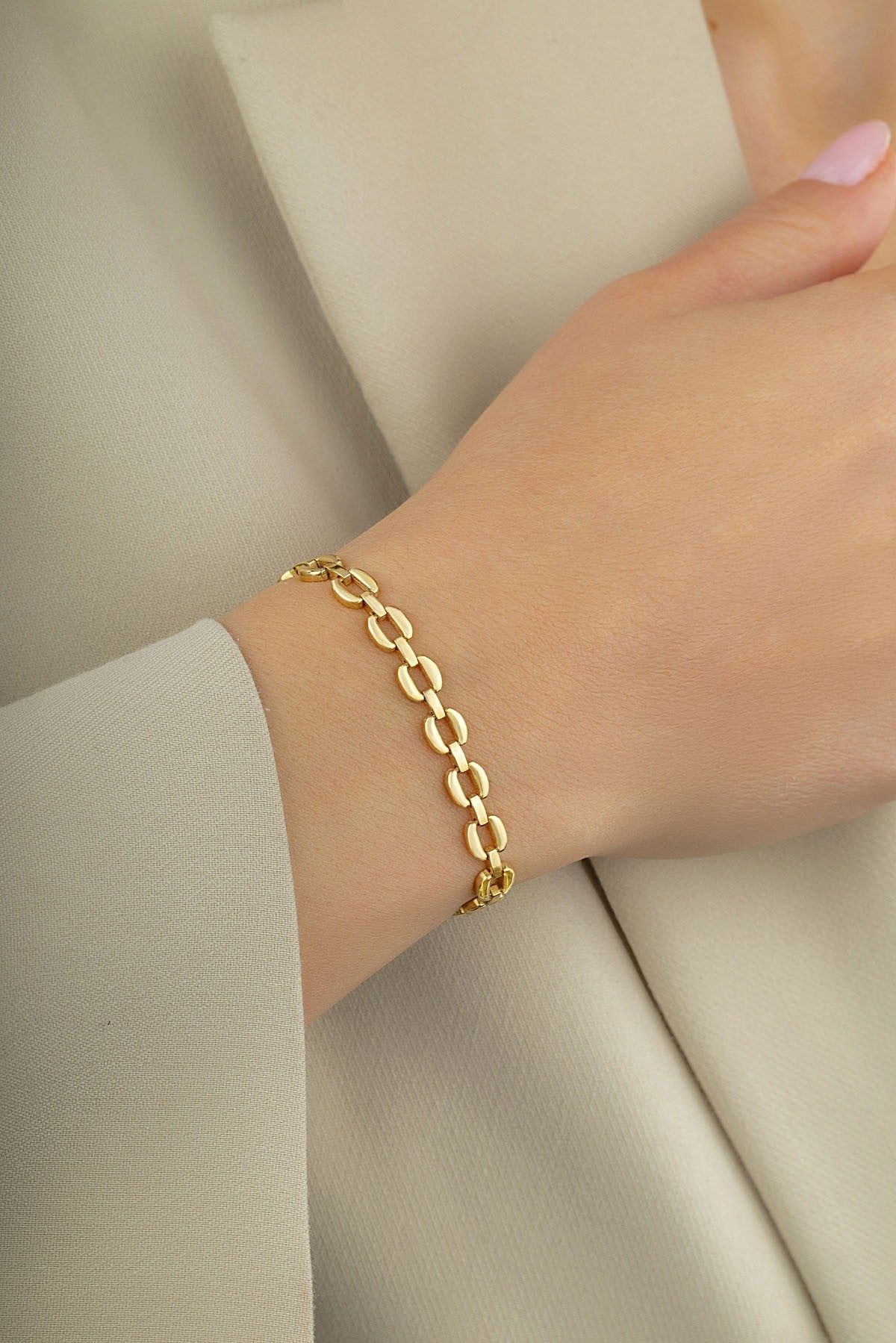 14 Ayar Geniş Zincir Altın Bileklik