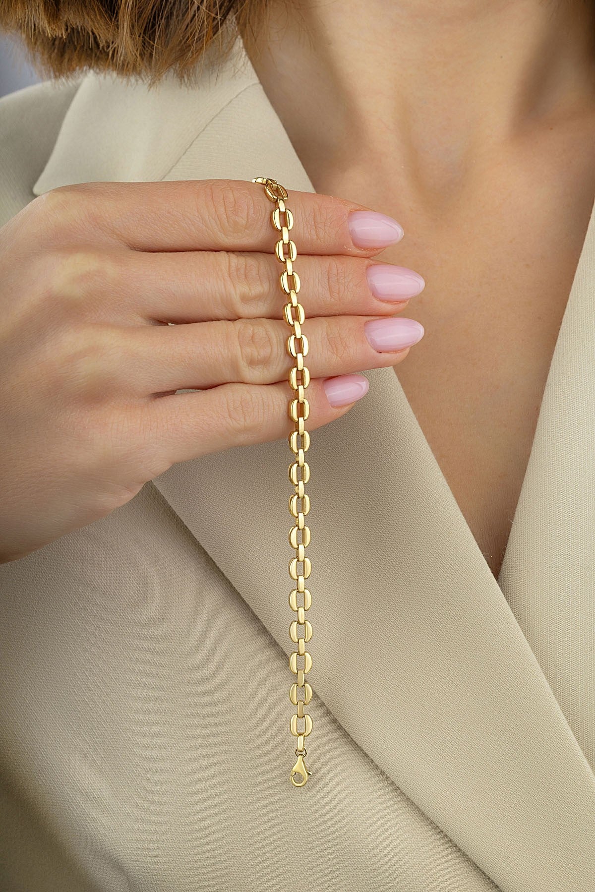 14 Ayar Geniş Zincir Altın Bileklik