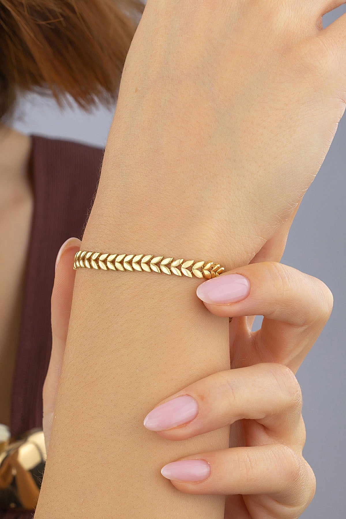 14 Ayar Yaprak Desenli Zincir Bileklik Main image