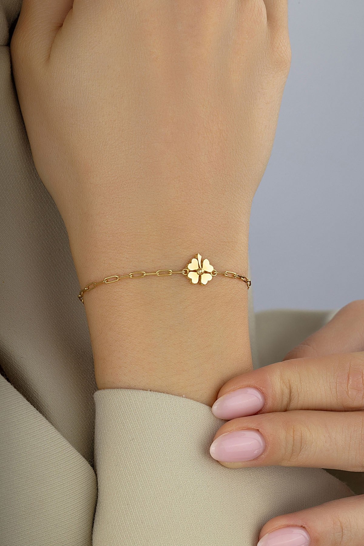 14 Ayar Ataç Yonca Altın Bileklik