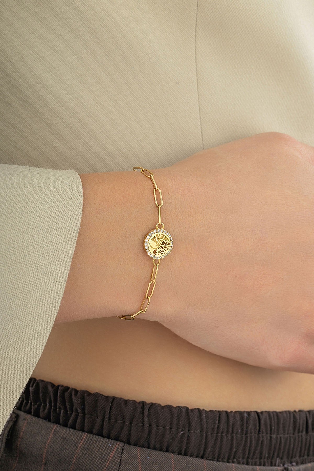 14 Ayar Yaşam Ağacı Ataç Altın Bileklik Ürün ana görseli