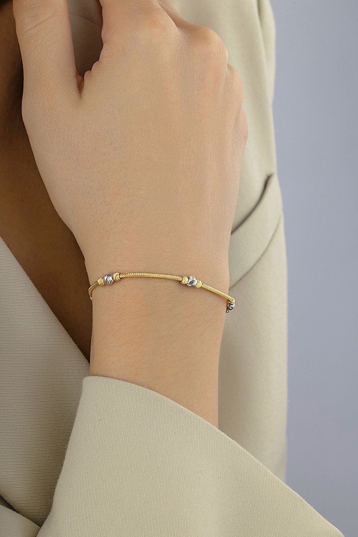 14 Ayar Boncuklu Zincir Altın Bileklik Ürün ikincil görseli