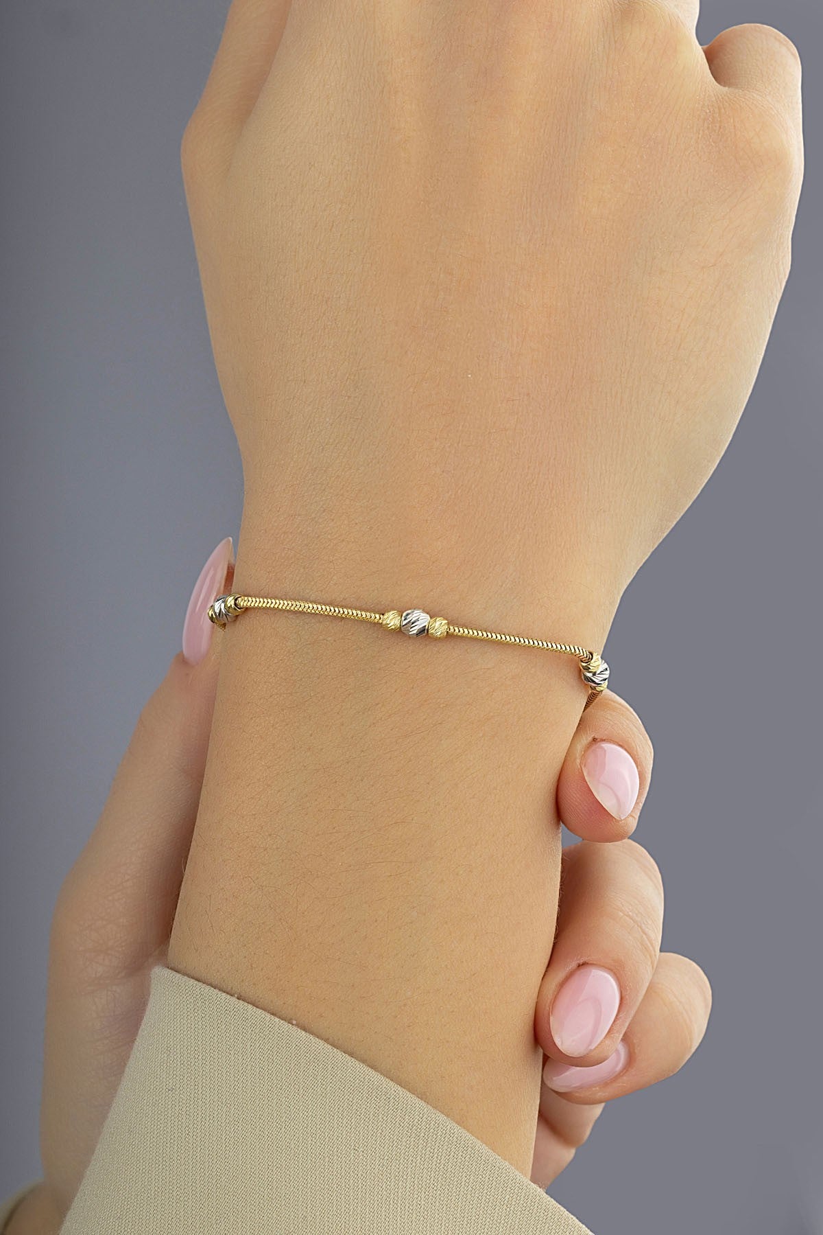 14 Ayar Boncuklu Zincir Altın Bileklik