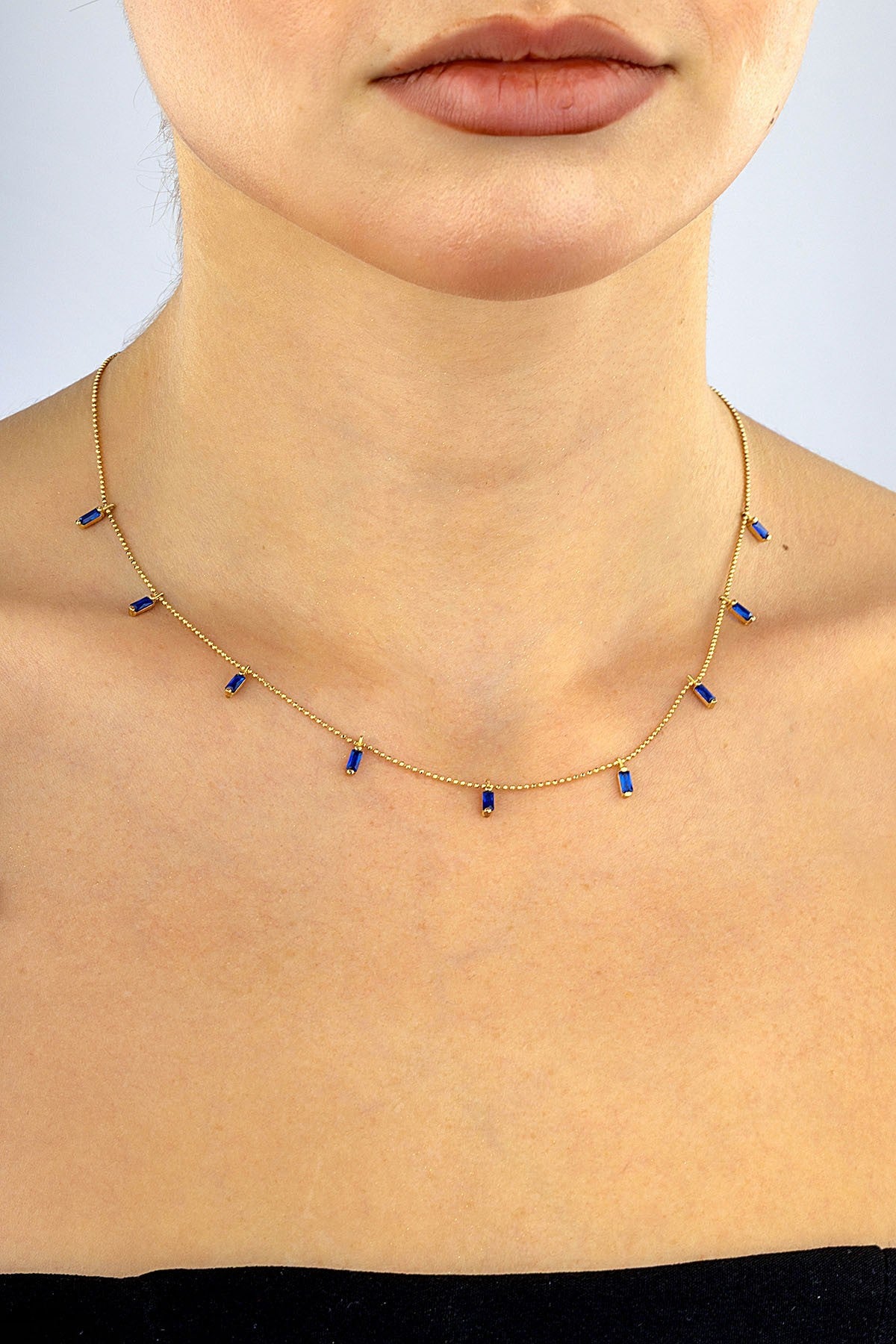 14 Ayar Mavi Taşlı Altın Kolye